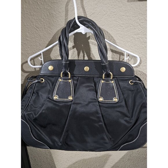 Prada Tessuto Shoulder Bag Purse Black Leather Handles & Accents